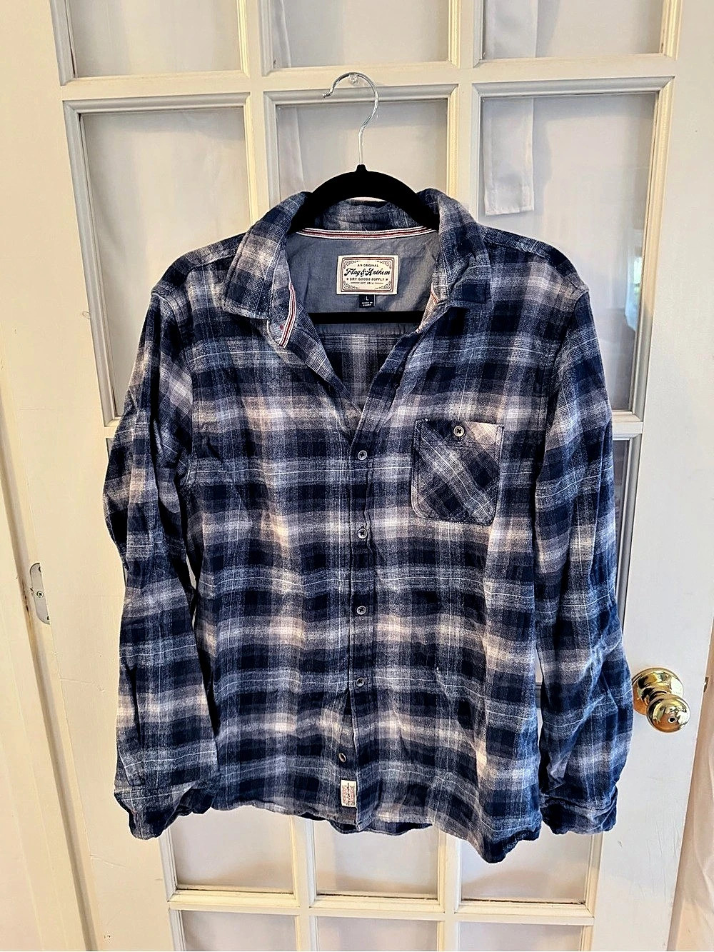 Flag & Anthem Original Plaid Button Down in Blue & White Size Large